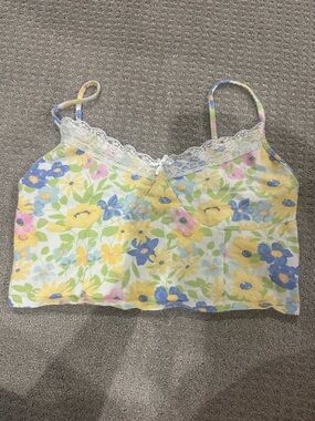 Pacsun Spaghetti Strap Floral Pink/Yellow/ Blue/Green Cropped Tank Top